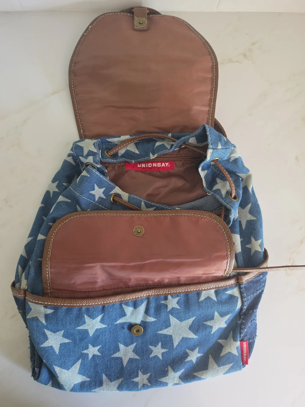 Vintage Unionbay Americana Flag Canvas Backpack Mini Rucksack Tassel Stars